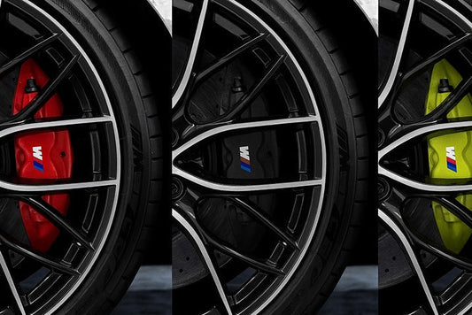 Red, black, and yellow caliper color covers